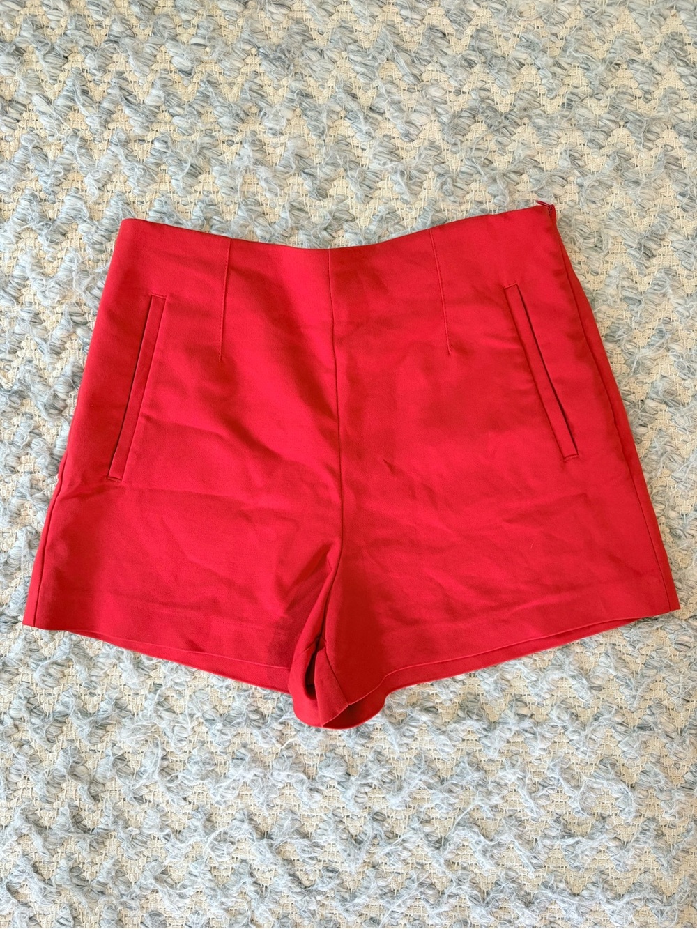 Zara Red High-Waist Tailored Shorts